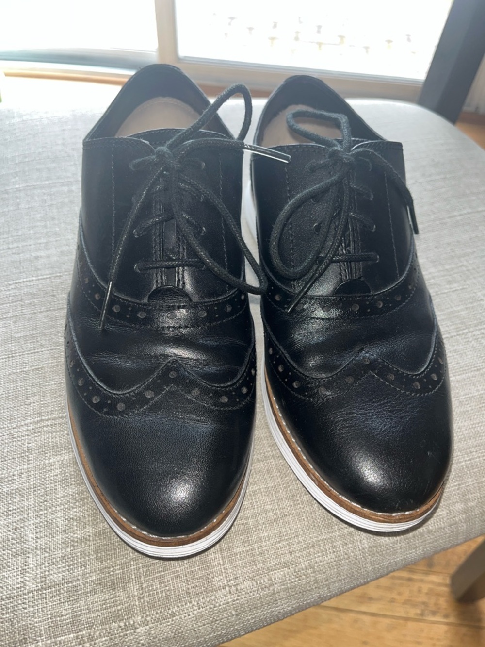 Woman’s Black Wingtip Oxford Lace-Up Shoes